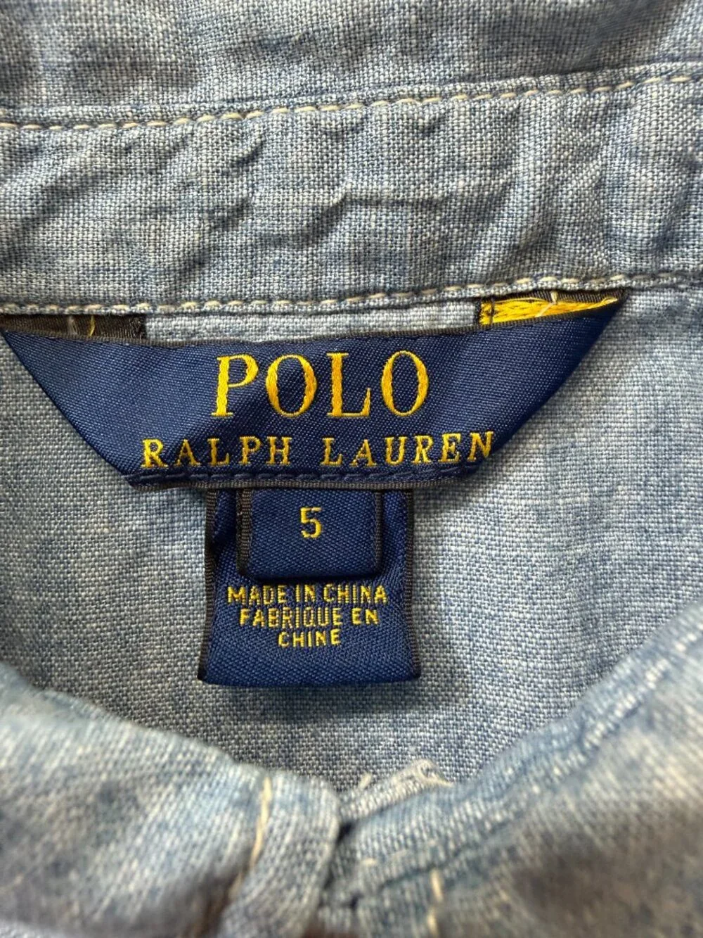 Polo Ralph Lauren Girls Size 5 Chambray Pleated Tuxedo Button Down Shirt